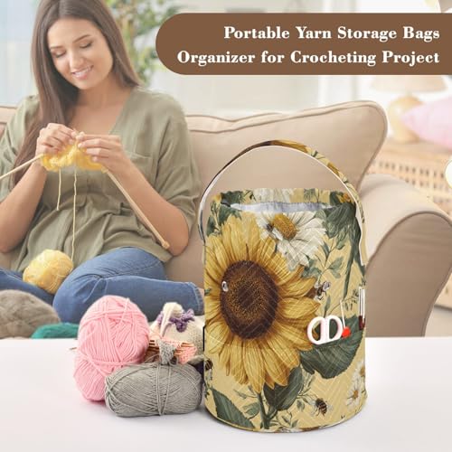 Image of Tatenale Crochet Bag Yarn Bag Knitting Project Bag with Pockets and Handle Portable Yarn Storage Organizer Tangle Free 8.3x11 InchYellow Sunflowers and Daisies09