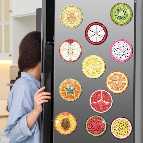 Imanes de pintura de diamantes de frutas Zonon para nevera kit de 12 piezas para manualidades 3