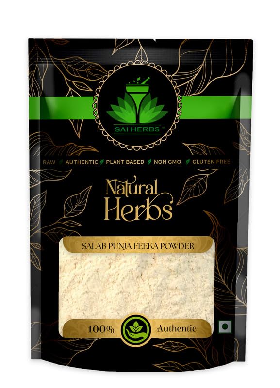 SAI HERBS Salab Punja Feeka Powder - Salab Panja Feeka Powder - Salam Panja White Powder - Hatta Haddi Powder - Lucky Hand Root Powder - Marsh Orchid Powder - Pure & Natural (100 Grams)
