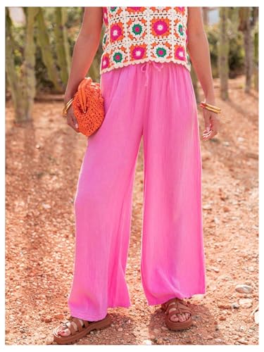 Women's Boho Wide Leg Pants Elastic Waist Beach Vacation Casual Trousers2