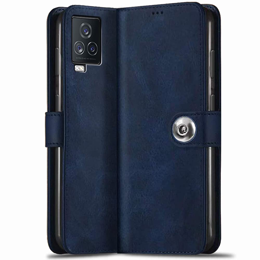 TheGiftKart Genuine Leather Finish Flip Back Cover for iQOO 7 Legend 5G | Inbuilt Pockets & Stand | Wallet Style | Designer Button Magnet Flip Cover Back Case for iQOO 7 Legend 5G (Blue) (B093WP4NM4) Amazon Price History, Amazon Price Tracker