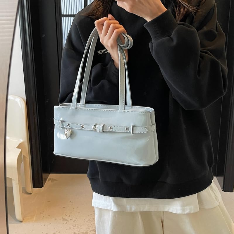 Women PU Fashion Shoulder Bag Large Capacity Simple Shoulder Purse Belt & Heart Decor Slouchy Carrying Bag Outdoor Travel Bag4