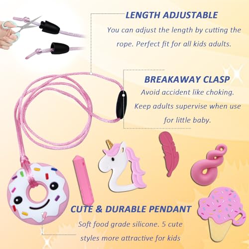 Sensory Chew Necklaces for Girls, 6 Pack Autism Teething Necklace Chew Toys Sensory for Kids with ADHD or Special Need, Silicone Chewable Necklaces Reduces Chewing Fidgeting for Children Adults Chewer - Image 6