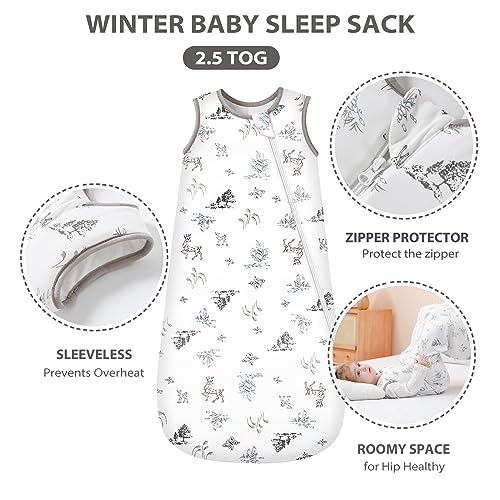 Mosebears Baby Sleeping Bag 2.5 Tog,bamboo Wniter Sleeping Bag Toddler Wearable Blanket for Infant Toddler,Super soft and warm(Forest,0-6 months) - Image 3