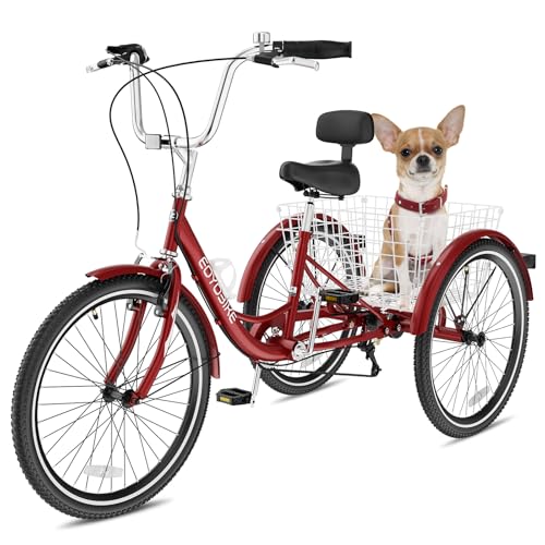 Triciclo para adultos, bicicleta de 3 ruedas tipo cruiser con 7 velocidades, ruedas de 20/24/26 pulgadas, canasto trasero grande para mayores, adultos, mujeres y hombres, varios colores