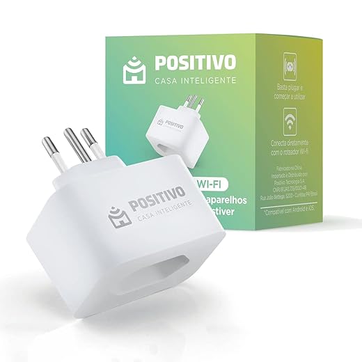 Smart Plug Wi-Fi 10A/1000W, Positivo Casa Inteligente, Ligue ou Desligue seus Eletrodomésticos Através do Celular, Compatível com Alexa