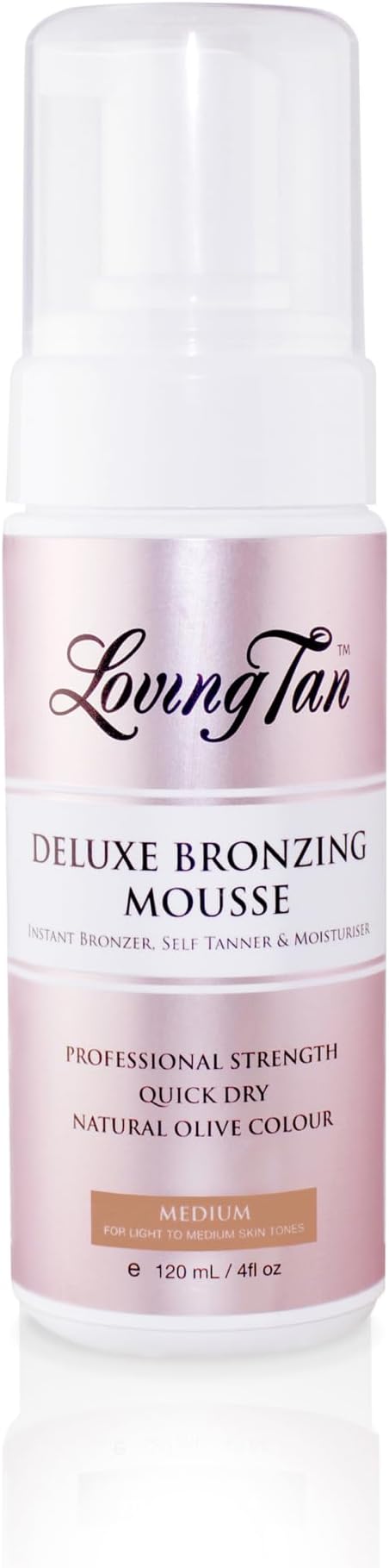 Loving Tan Deluxe Self Tanning Bronzing Mousse, Medium - Streak Free, Professional Quality Sunless Tanning - Up to 5 Self Tanner Applications per Bottle, Cruelty Free, Naturally Derived DHA - 4 FL Oz