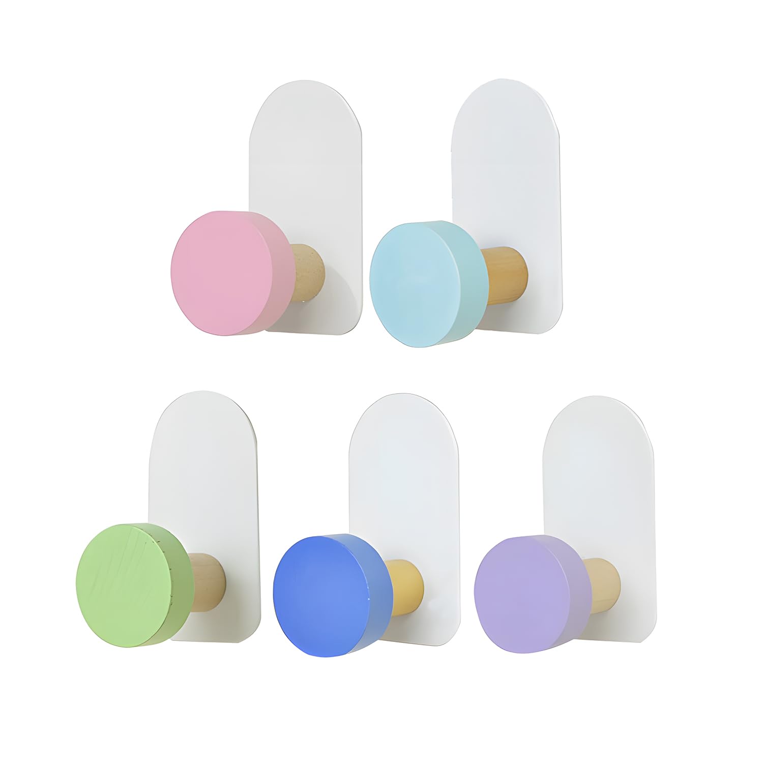 Reyuvidep 5-Piece Adhesive Wall Hooks for Kids - Colorful, Strong Hold, Perfect for Towels, Clothes, and Hooks on Smooth Surfaces