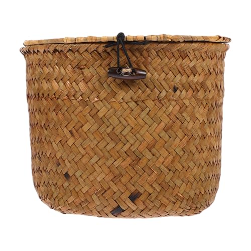 Abaodam Cesta de Almacenamiento Tejida a Mano Pequeña, Cesta Decorativa Redonda de Paja para Organizar Cosméticos y Papel Higiénico, Multiusos para Baño, Dormitorio y Escritorio