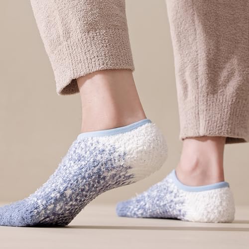 Image of SKOLA Cozy Winter Fuzzy Women Socks Grip Slippers Fluffy House Non Skid Microfiber Socks