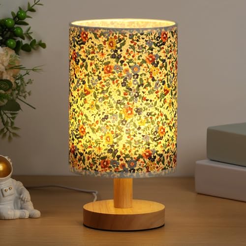 GUIJZSLTRG Table Lamp USB Wooden Bedside Night Lamp with Lin