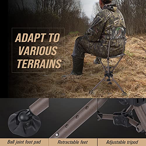 Kemimoto 360°Tripod Swivel Hunting Chair With Backrest, Quick Folding Camo Blind Chair, Height Adjustable Hunter Fishing Camping Stool Chair For Outdoor Activities #TOP2