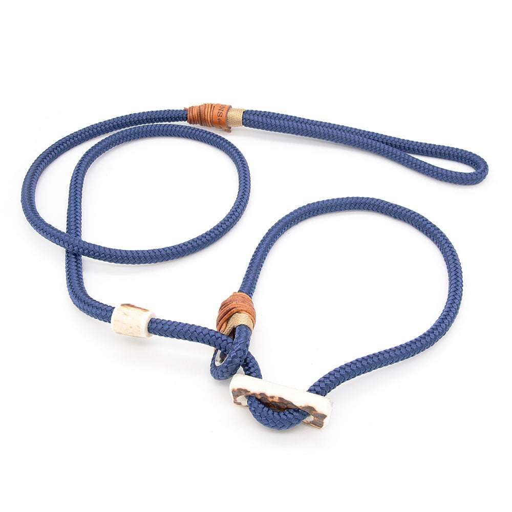 Retriever-Leine/Moxonleine Elegant-Style | handgefertigte Hundeleine aus Tau mit Halsbandfunktion & Horn-Stopper | 8mm – besonders leicht & handlich | Training, Alltag & Spaziergang