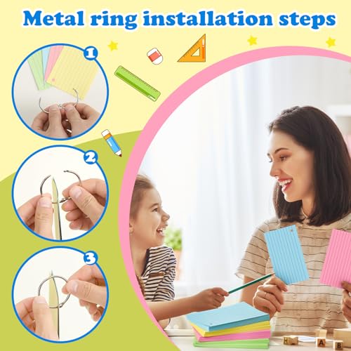 image for YAGUAO Colored Index Cards 3x5 Inch Flash Cards with Ring Lined Flashc