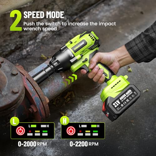 Image of Robustrue Cordless Impact Wrench, 885Ft-lbs (1200N.m) 1 /2 inch Brushless Impact Gun, 21V High Torque Power Impact Driver, 2x4.0Ah Batteries Electric Impact Motor Variable Speeds for Car /Truck RV /Mower