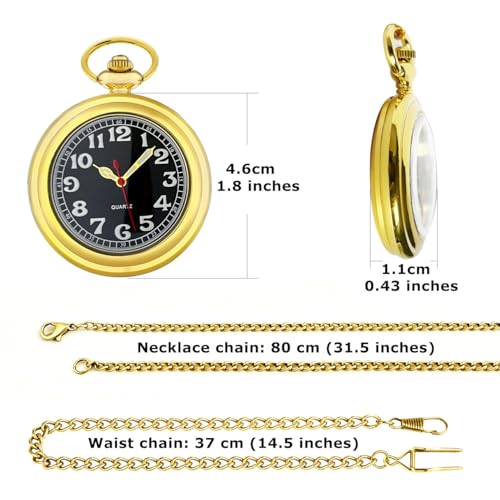 Image of Vintage Quartz Pocket Watches for Men with Chains, Analog Pocket Watch for Women, Gifts for Dad /Grandpa Gifts for Him for Birthday