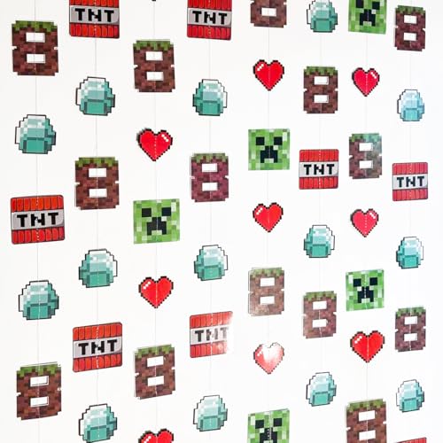 Image of 46Ft Pixel 8th Birthday Party Decorations Green Brown Miner Themed Garland Streamer for Kids Boys 8th Mining Craft Birthday Pixel Miner Gamer Cartoon Baby Shower Mining Party Decor Supplies
