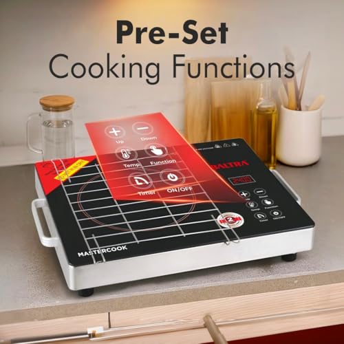 Image of BALTRA Mastercook Infrared Induction Cooktop 2400W with Grill Rack, Infrared Glass Top, Digital Touch Control, Auto-Off Safety, 3 Cooking Modes, Infrared Hot Plate, Works with All Cookware