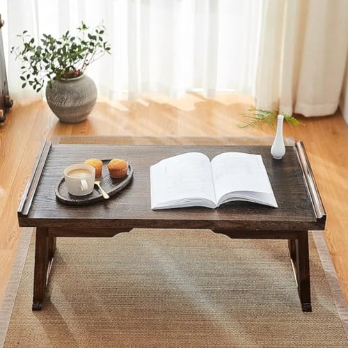 Image of Wooden Folding Coffee Table Small, Tatami Bay Window Solid Coffee Table, Dark Brown Wood, Table for Living Room Wooden 34D x 59.9W x 26.9H CM