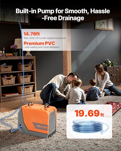 Image of VEVOR 180 Pints Commercial Dehumidifier with Pump /Drain Hoses, Portable Crawl Space Dehumidifiers for Basement Storage Room Industrial Grade, Auto Defrost, Heavy-duty LLDPE,Foldable Handle