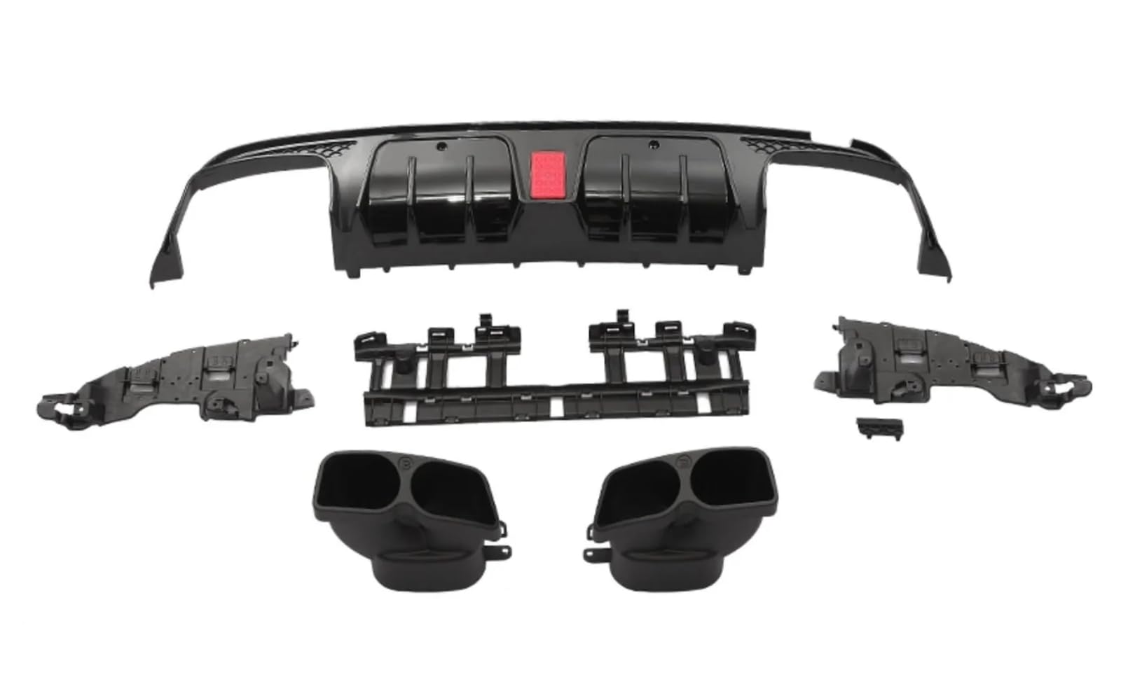 Mptuned Diffusore posteriore lucido nero con paralumi di scarico e luce da corsa, compatibile con Mercedes-Benz W205 Pre-Facelift modelli AMG 2014-2020 | C200, C250, C43, C63, C63S