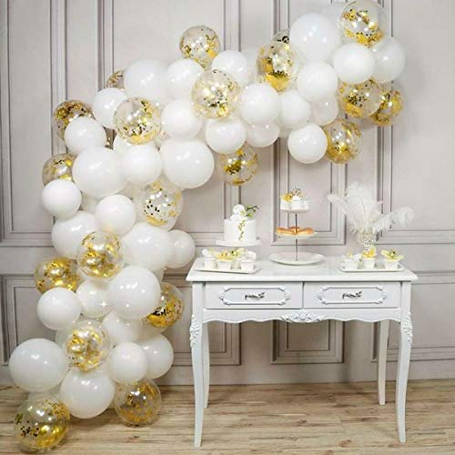 50 Gouden en Wit Confetti Ballonnen Latex Transparante Ballondecoratie voor Nieuwjaar, Verjaardag en Afstudeerfestijn - Image 7