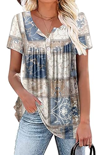 Women's Summer Short Sleeve Tunic Plus size ladies shirts Floral Blouse Loose Flowy Tops for Leggings M-4XL