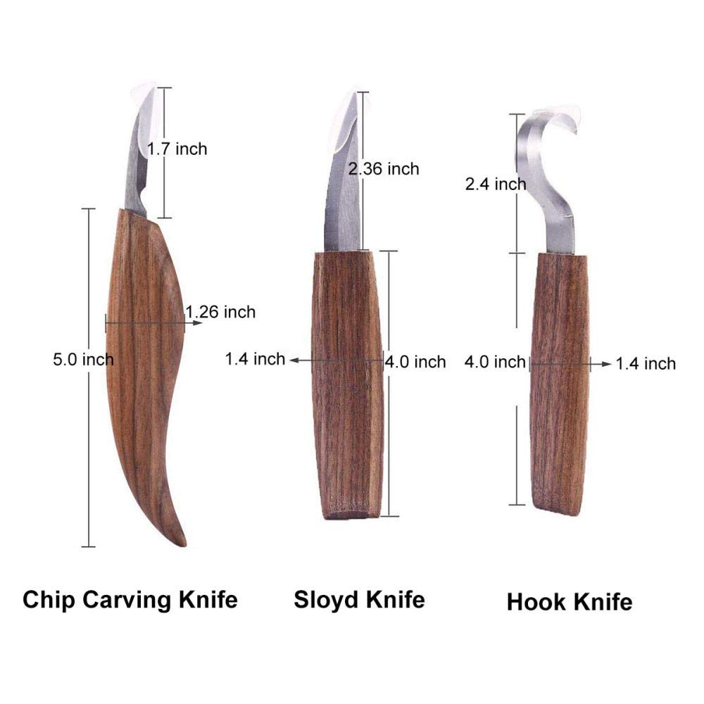 7Pcs Holzschnitzmesser Meißel Holzbearbeitung Cutter Handwerkzeug Set Peeling Holzschnitzerei Skulpturale Löffel Schnitzmeißel, Sloyd Messer