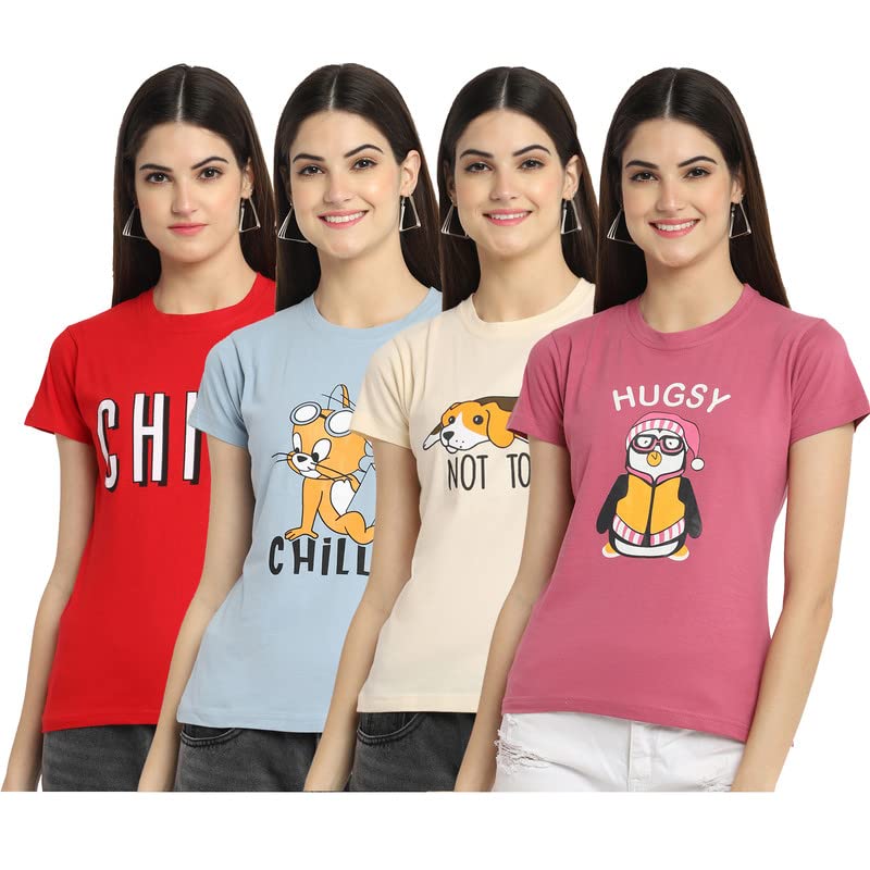 Image of Preneum Women's Cotton Regular Fit Graphic Stylish Printed Short Sleeves Casual T-Shirt |Trend & Styles