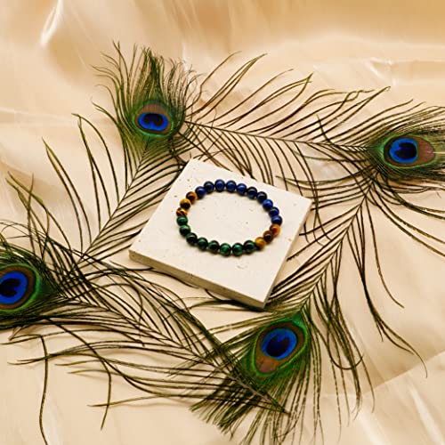 Pozanki Peacock Triple Protection Bracelets For Women Men, Healing Crystal Chakra Tiger Eye Beaded Bracelets, Semi Precious Gemstone Stretch Bracelets For Stress Relief, Feng Shui, Good Mood And Lucky #TOP3