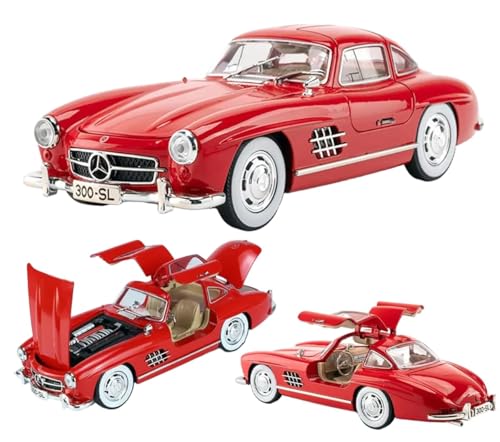 Image of Benz 300 SL Classic Car Model Zinc Alloy Pull Back Toy Car with Sound & Light, for Kids, Boys & Girls, Ages 3+ (Red)