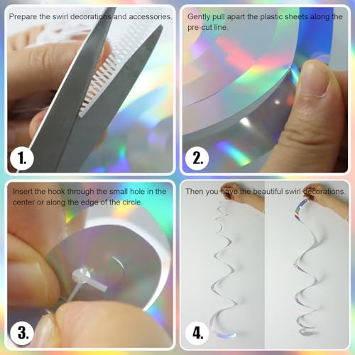 Image of Party Swirl Decorations Iridescent Shinny Foil Hanging Swirl Decorations Plastic Streamer for Ceiling Plastic Streamer for Party Decorations Metallic Hanging Swirl Pack of 30