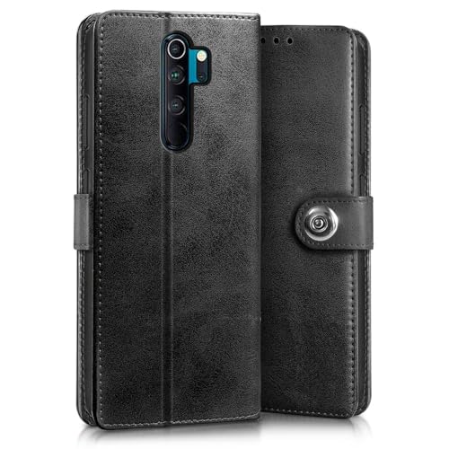 Image of WOW IMAGINE Shock Proof Flip Cover Back Case for Mi Redmi Note 8 Pro (Magnetic Button Flip Case | Wallet Pockets & Stand | Leather Finish | Haze Black)