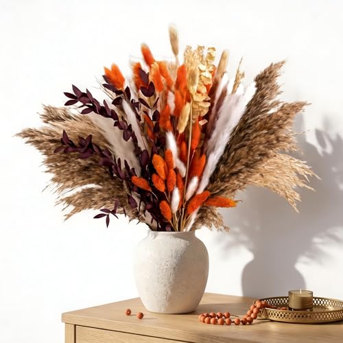 Ramo de flores secas pampas 145 piezas boho naranja miniatura 1