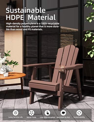 BUPPLEE Adirondack Chair - Durable HDPE Poly Lumber All-Weather Resistant, Oversized Balcony Porch Patio Outdoor Chair for Lawn, Backyard, Deck, Garden, Camping - Easy Installation, Teak - Thumbnail 4