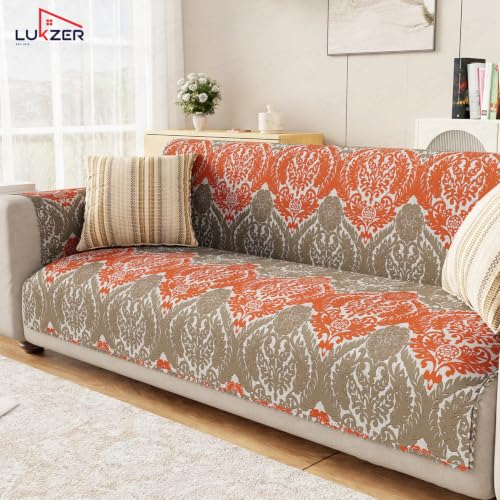 Image of Lukzer 3 Seater Sofa Cover Quilted Reversible WaveEdge Ultrasonic Cut Sofa Mat with Back and Hand Rest Covers - Royal Petals - Washable Sofa Protector for Modern Living Room 180 x 150 CM /SC-219-03WB