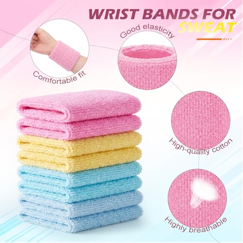 Image of WILLBOND 8 Pack Wrist Sweatbands Sports Wristbands Tennis Sweatbands Neon 80s Thick Cotton Gymnastics Sweat Band Athletic Football Soccer Sports Wristband for Men Women Party