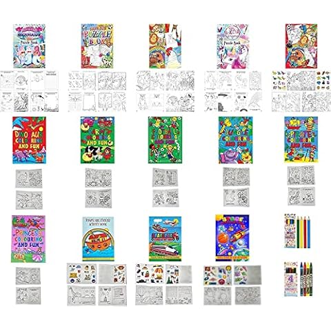 Assortment of 14 Puzzle and Colouring Books with Stickers, Crayons and Pencils Cover
