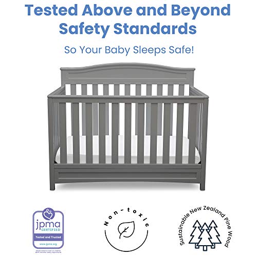 Image of Delta Children Emery 4-in-1 Convertible Crib, Grey + Serta Perfect Slumber Dual Sided Recycled Fiber Core Crib and Toddler Mattress (Bundle)