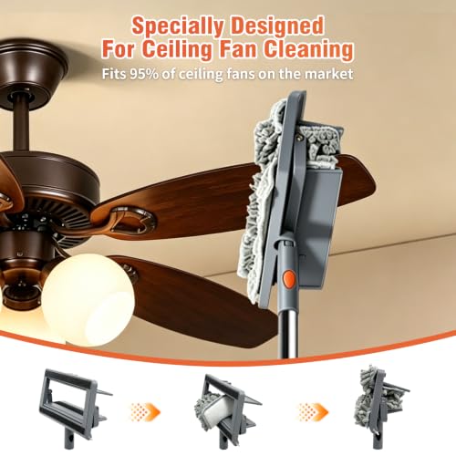 Image of Baseboard and Ceiling Fan Cleaner Tool with 80 inch Extendable Long Handle, 2-in-1 Baseboard Cleaner with Squeegee，7 Reusable Pads for Baseboards,Ceiling Fan,Floor,Glass,Ceiling and Wall Cleaning