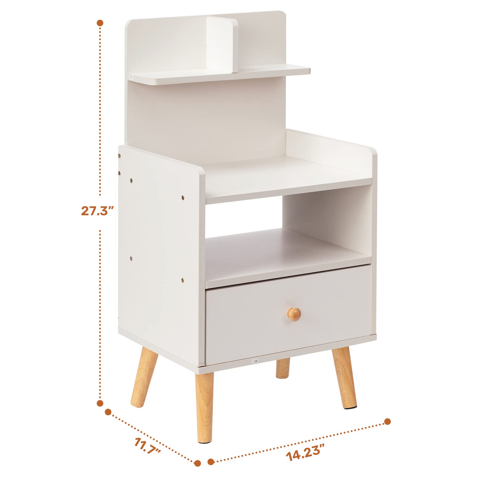 MATICO Morden Wooden Nightstand with Drawers, Bedside Furniture & End Table, Functional Bedside Table for Home, White