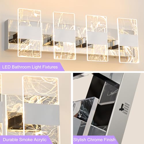 Image of Modern LED Bathroom Light Fixtures Dimmable 4-Light Chrome Vanity Light