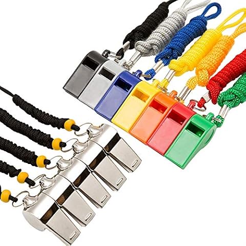 Hipat Whistle, 12 Packs Sports Whistles with Lanyard, Loud Crisp Sound Whistle Bulk Ideal for Coaches, Referees, and Officials (8Colors) Cover