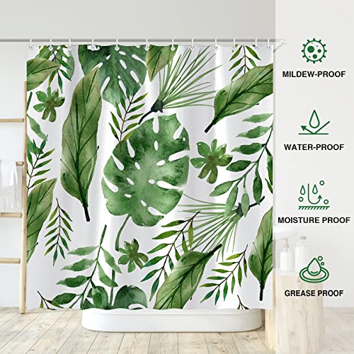 Minicoco Shower Curtain Mould Proof Mildew Resistant Bathroom Shower Curtains Waterproof Shower Curtain 100% Polyester Green Shower Curtains with 12 Hooks - Image 2