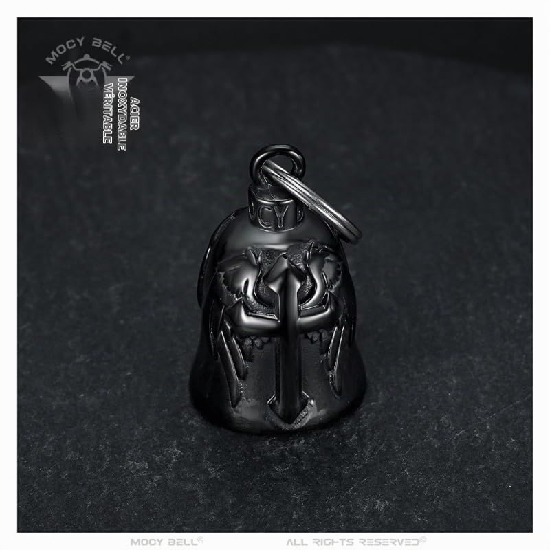 Clochette Moto Cross Wings Porte-Bonheur MOCY BELL Acier Inoxydable Noir