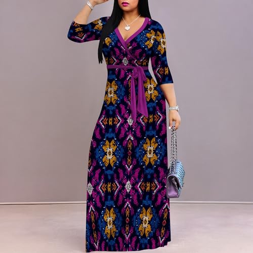 Image of Women Plus Size 3 /4 Sleeve V Neck Maxi Dress with Pockets | Soft fabric relaxed fit three quarter sleeve v neck with pockets for party and daily wear