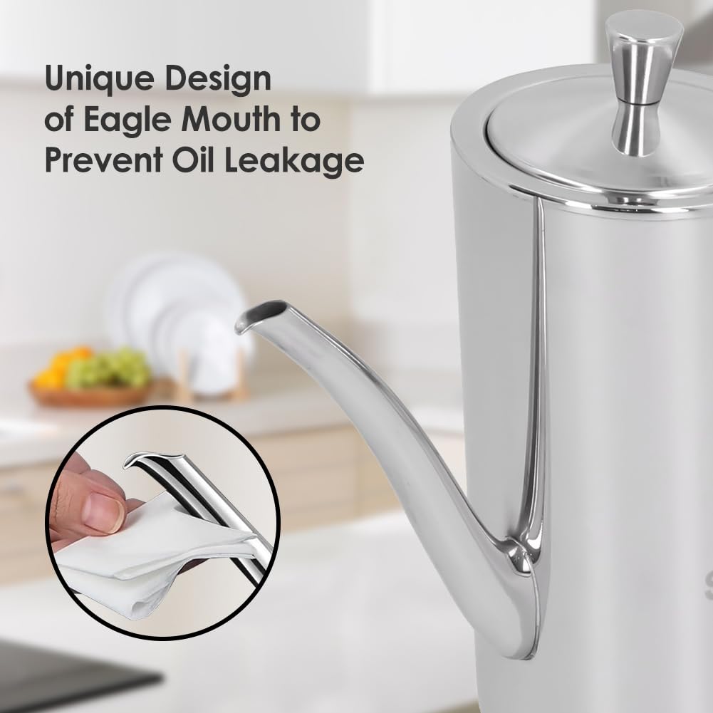 Tissting Dispensador de aceite, Botella vertedora de acero inoxidable con pico largo y tapón de silicona 500ml para cocina, almacenamiento doméstico y chefs caseros