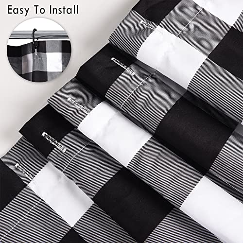 Country-Buffalo-Plaid-Farmhouse-Ruffled-Bath-Shower-Curtain-with-Vintage-Buttons-Rustic-Decorative-Fabric-Shower-Curtain-for-Guest-Bathroom-72-x-72-Black-and-White Country Buffalo Plaid Farmhouse Ruffled Bath Shower Curtain with Vintage Buttons Rustic Decorative Fabric Shower Curtain for Guest Bathroom 72 x 72 Black and White