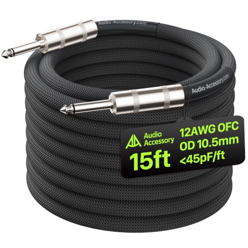 Image of AA AUDIO ACCESSORY 12 AWG 10.5mm 1 /4 inch TS Mono Speaker Cable 15ft Nylon Braided, Kevlar-Reinforced,Triple Shielded (2 OFC&Al-Foil), Noiseless Amp Head to Cabinet TS Cable, for Marshall Boss Orange EVH