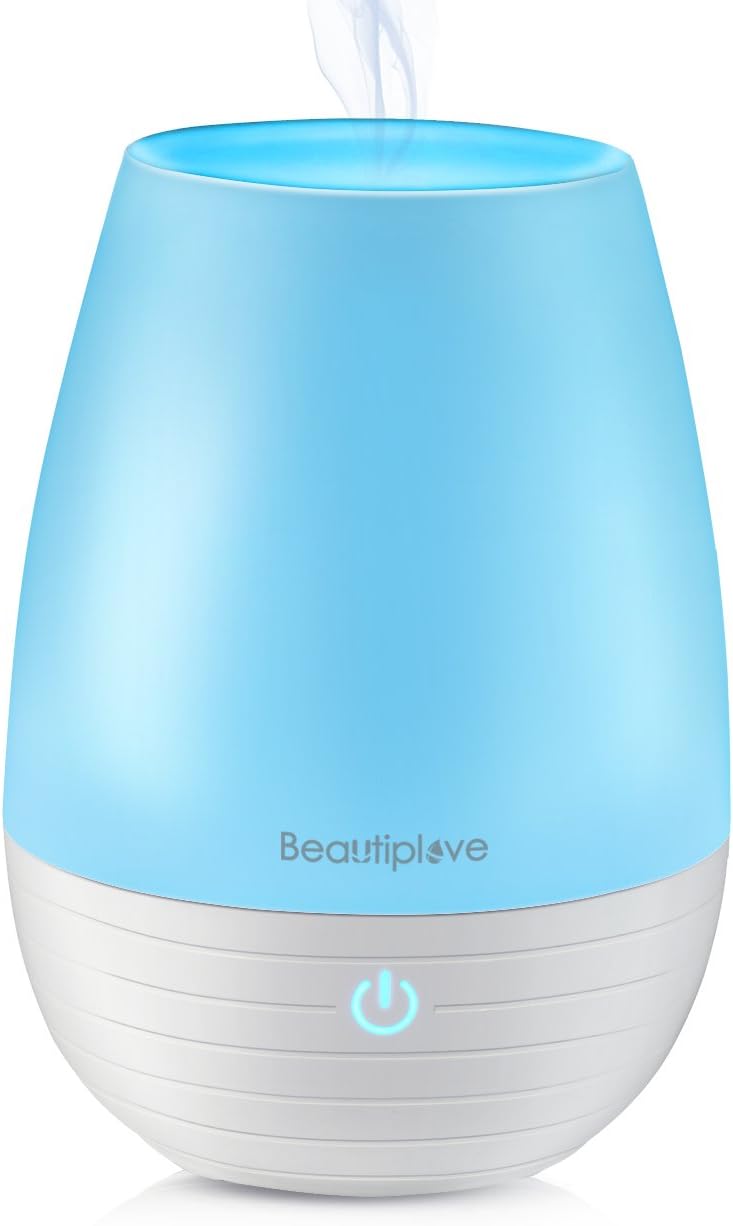 Beautiplove Premium Essential Oil Diffuser, Mini Portable Ultrasonic Aromatherapy Diffuser for Essential Oils, Cool Mist Auto Shut Off with 7 Colors Changing LED Light and 9 Hours Diffusing, 200ml